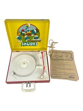 Vintage Vanity Fair Rare Collectible 1982 Smurfs Record Player Phonograph